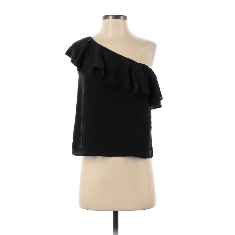 Black Ruffle One Shoulder Top Sleeveless Blouse Casual Party